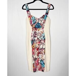 New Black Halo Size 4 Pink Sadie Floral Panel Dress Sheath Mini Cocktail VNeck